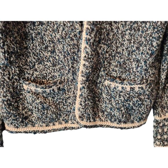 Anne Klein large wool blend cardigan sweater black, cream, and green - Picture 4 of 10